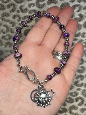Purple Imperial Jasper Crystal Gemstone Charm Bracelet *Inner Peace*